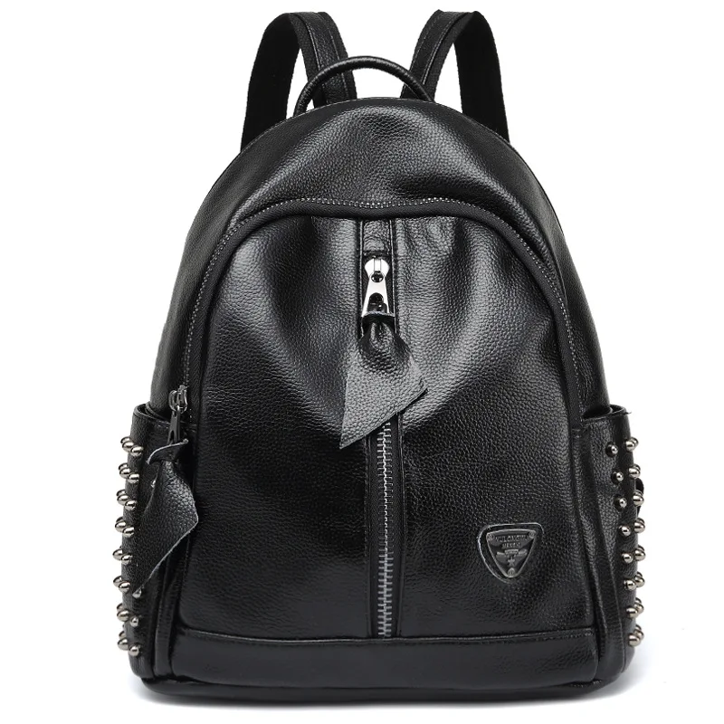 Discount  Cowhide Leather Backpacks Hot Sale Fashion Causal Bags High Quality Studs Female Shoulder Bag Calf 