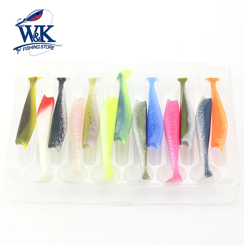 

Kayak Boat Fishing Lures 13 pcs Colors Vinyle Set Soft Baits Shad Lure with Paddle Tail 11cm and 14cm Pike Walleye Tips