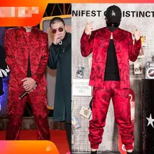 M-5XL! Высокое качество Мужская одежда большого размера китайский красный Вышивка Национальный костюм звезды с новым DS костюмы