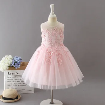

6390 Princess Embroidery Ruffles Pearl Baby Girl Dress Tutu Summer Wedding Party Kids Dress For Girl Wholesale baby girl clothes