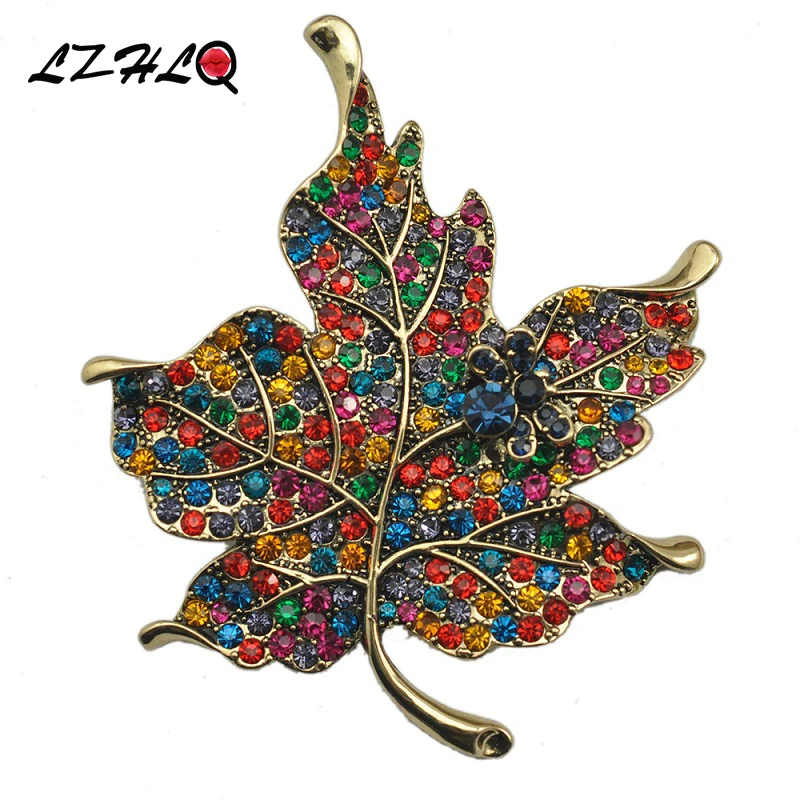 

LZHLQ Vintage Rhinestone Brooch 2020 Party Fashion Geometric Alloy Maple Leaf Women Brooches Brand Jewelry Accessories