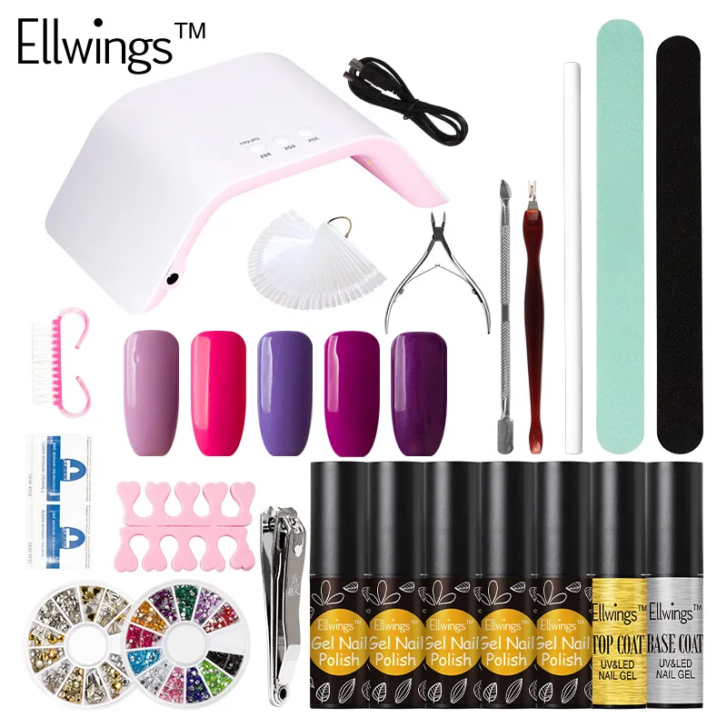 

Ellwings 5pcs Nude Color Gel Varnish 24W UV Sun Lamp For Nail Gel Vernis Design Nail Paint Gel Primer Nail Tool Set