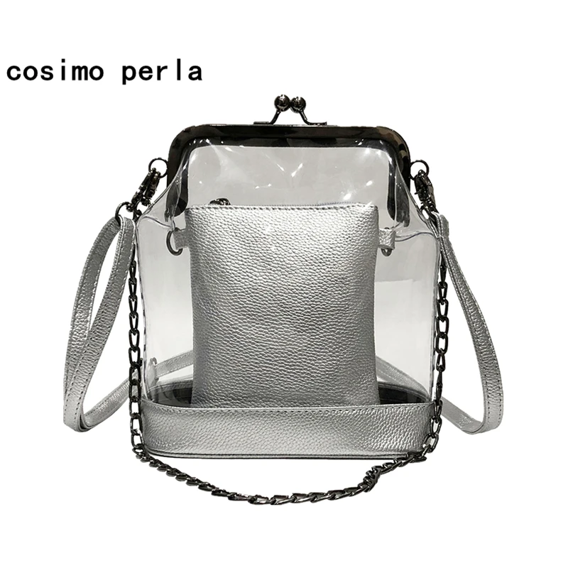 

Small Summer Fashion PVC Pure Clear Transparent bag 2019 Korea Crossbody bag for Women shoulder bag Frame Hasp Clip Jelly Bag