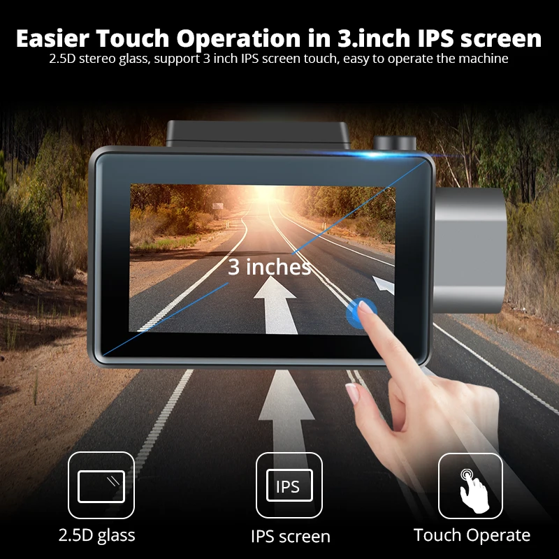 Android 5.0 3G Smart Dash Cam 3 Inch 2.5D IPS Touch Screen HD 1080P Car DVR Recording Build in GPS Wifi Dual Lens Dash Camera