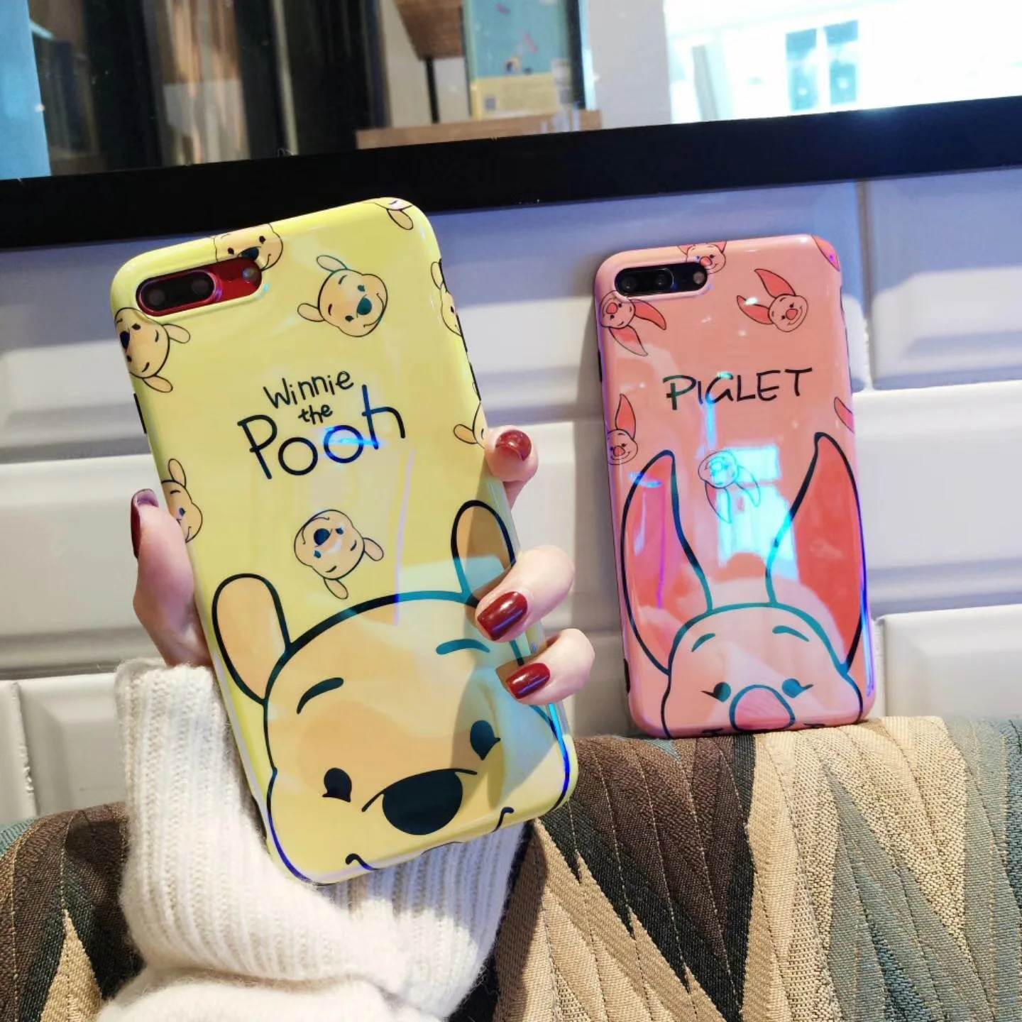 

For iPhone X 6 6S 7 8 Plus Cut Bear Winnie Pooh Piglet Blue Light Lovely Cat Soft Phone Case For iPhone XR XS Max Case