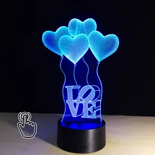 3D LED Illusion Heart Balloons Night light Hologram Illusion Atmosphere Acrylic Table Lamp Luminaria Romantic Creative