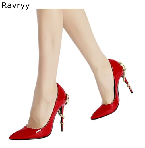 Красные женские туфли на высоком каблуке; пикантные туфли-лодочки; женские модельные туфли на каблуке с ремешком из Золотой змеиной кожи; тонкие туфли без шнуровки на шпильке с острым носком на тонком каблуке