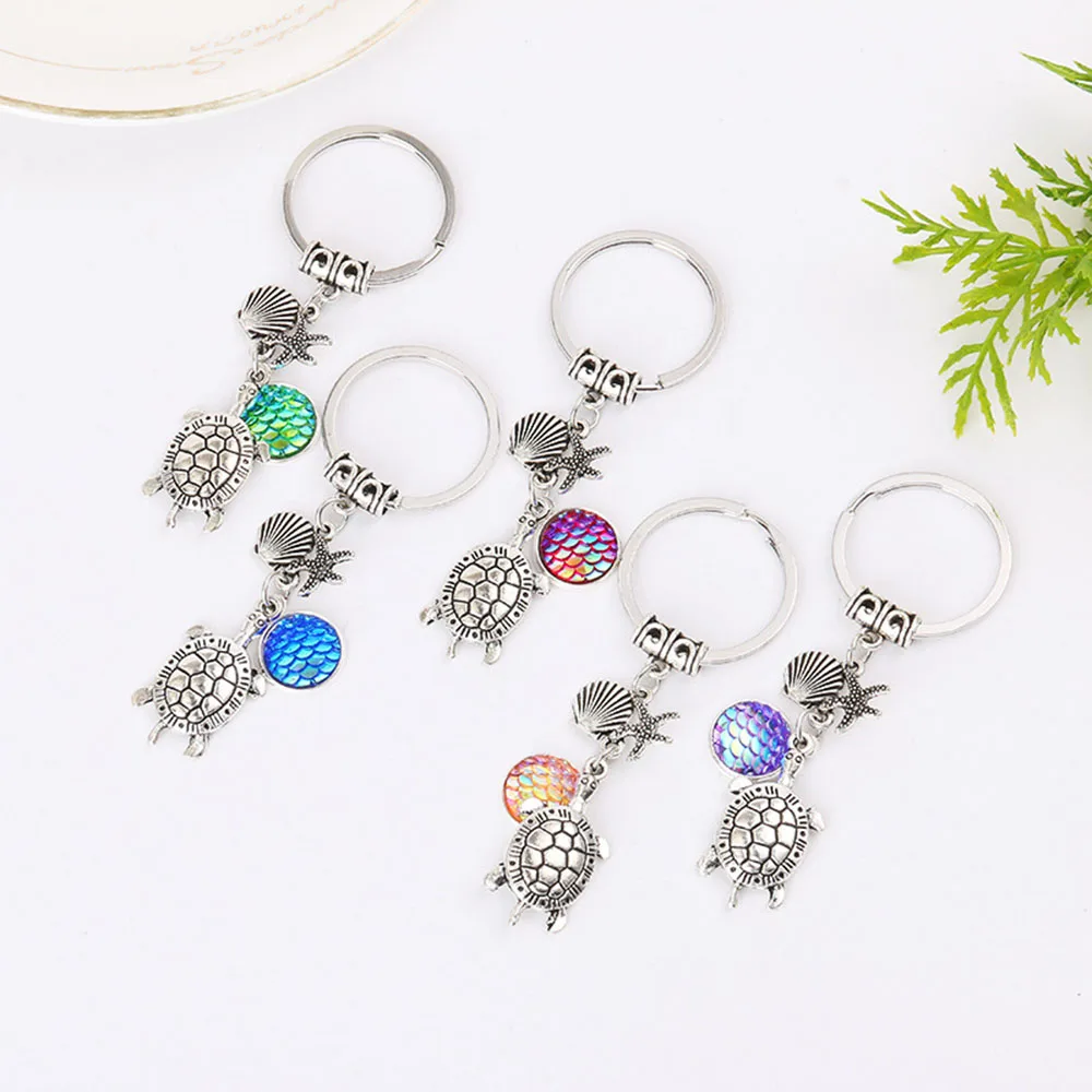 

1pcs Fashion Sequin Mermaid metal sea turtle Keychain Multicolor Metal Car Keyring Fashion Animal Turtle Women Handbag Key
