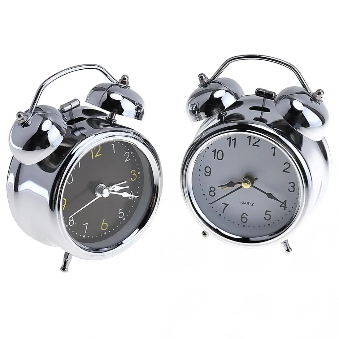 

3 Inch Portable Pro-environment Silver Plating Bell Alarm Clock with Night Light Support AA Battery