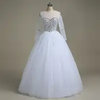 QQ Lover 2019 Long Sleeve Rhinestones Pearls Crystals Ball Gown Illusion Wedding Dress Robe De Mariage Vestido De Noiva