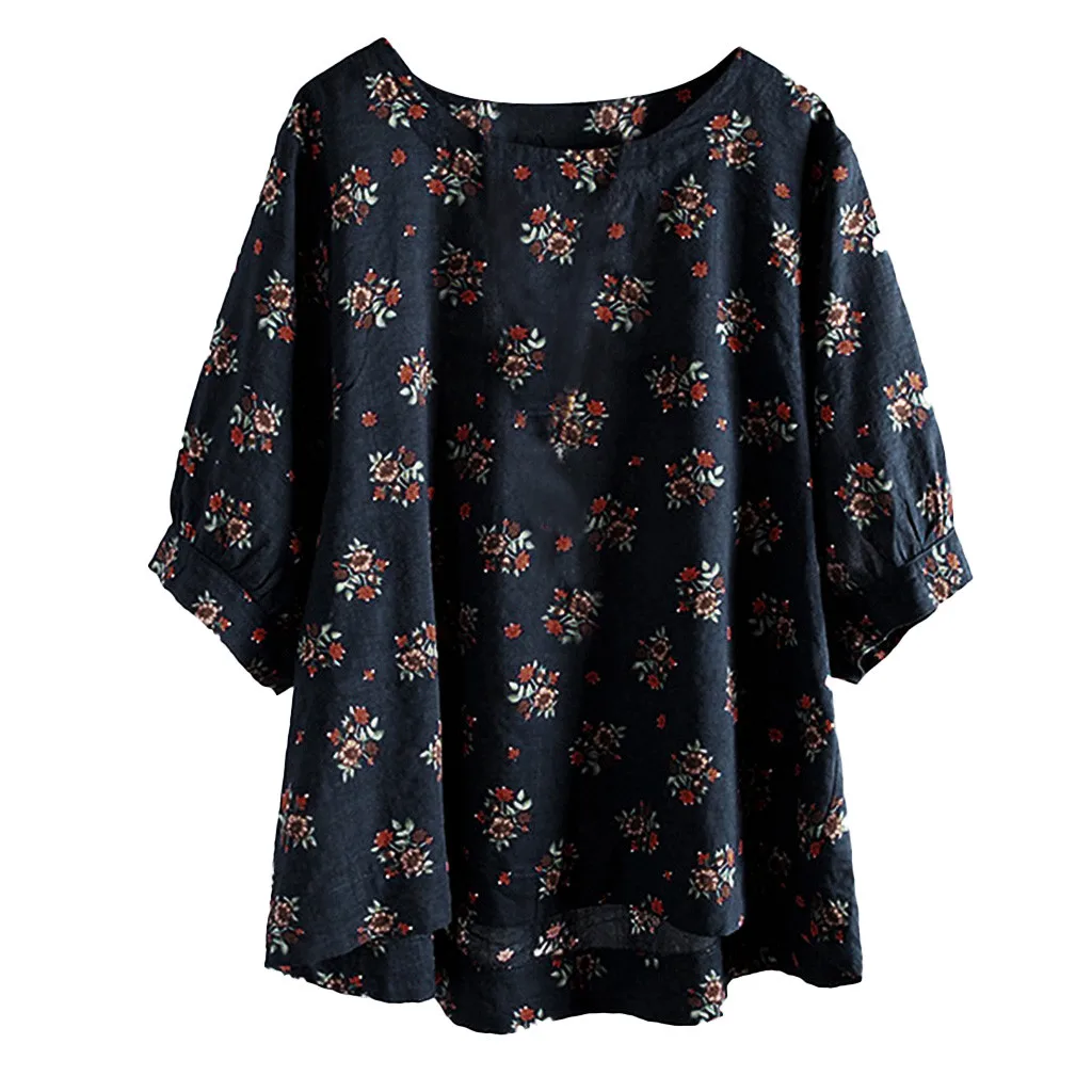 

fashion Womens Casual Plus Size Cotton Tops Tee T Shirts Vintage Boho Floral Loose T Shirt t shirt women Women's clothing