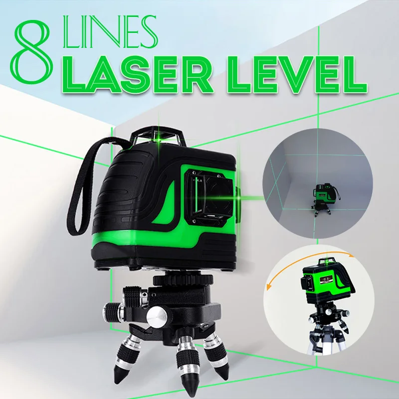 

8 Lines Green Cross Line Laser Level 3D 360 Degree Rotation 808nm Auto Self-Leveling Horizontal Vertical Indoor/Outdoor