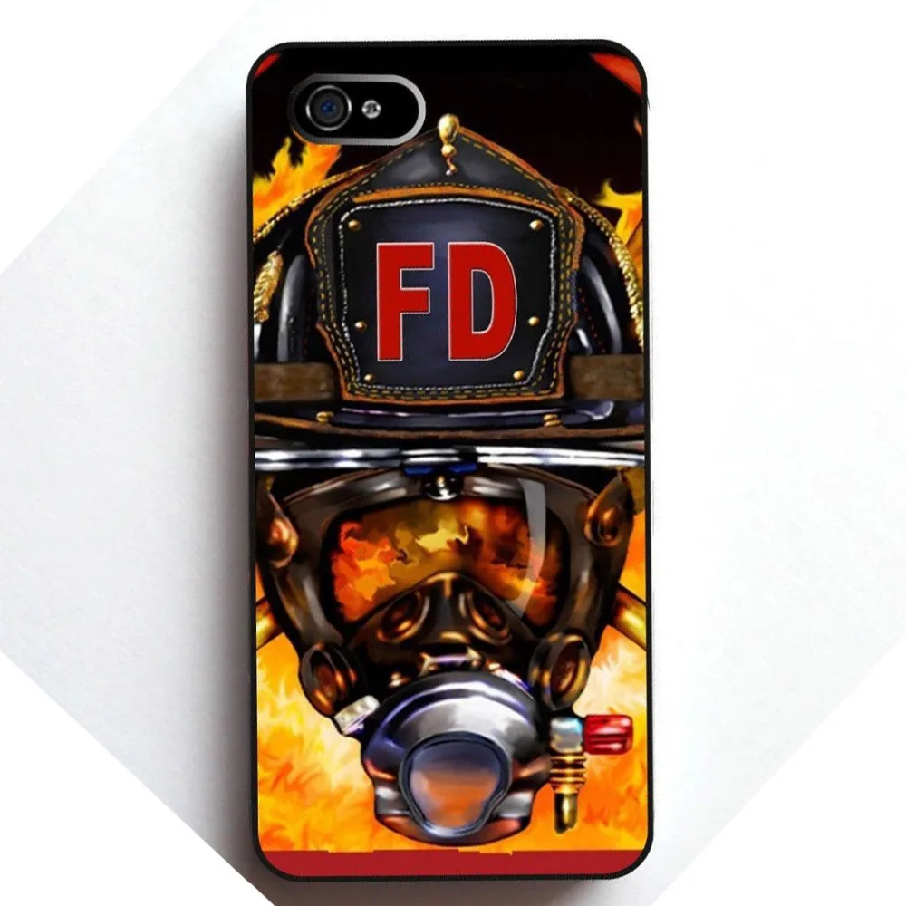 Firefighter Helmet Flames Plastic Hard Back Cover Phone Case for Apple