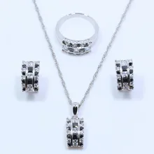 В западном стиле Стиль черный циркон белого цвета с украшением в виде кристаллов набор украшений из серебра 925-й пробы для Для женщин кольцо Размеры 6,#7,#8,#9,#10# Бесплатный подарок T137