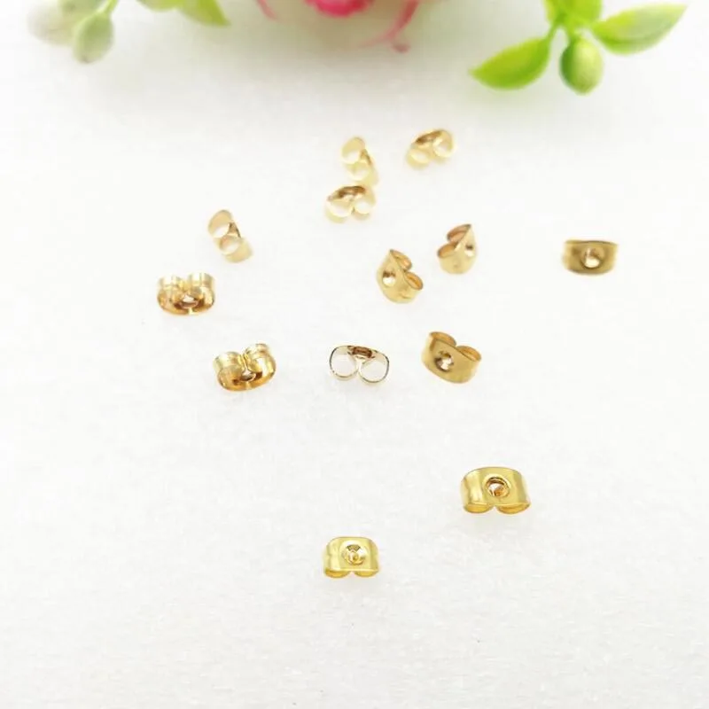 

100pcs Stainless Steel Gold Color Butterfly Earnut Stopper 5x3.5mm 6x4.5mm Earring Back Ear Nuts for DIY Earring Jewelry Making