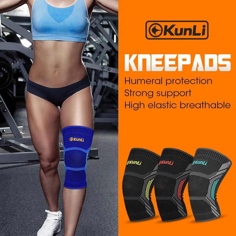 

KUNLI Kneepad sports safety Knee Pads Breathable warmth Training Elastic Knee basketball Run Support knee protector 1pcs
