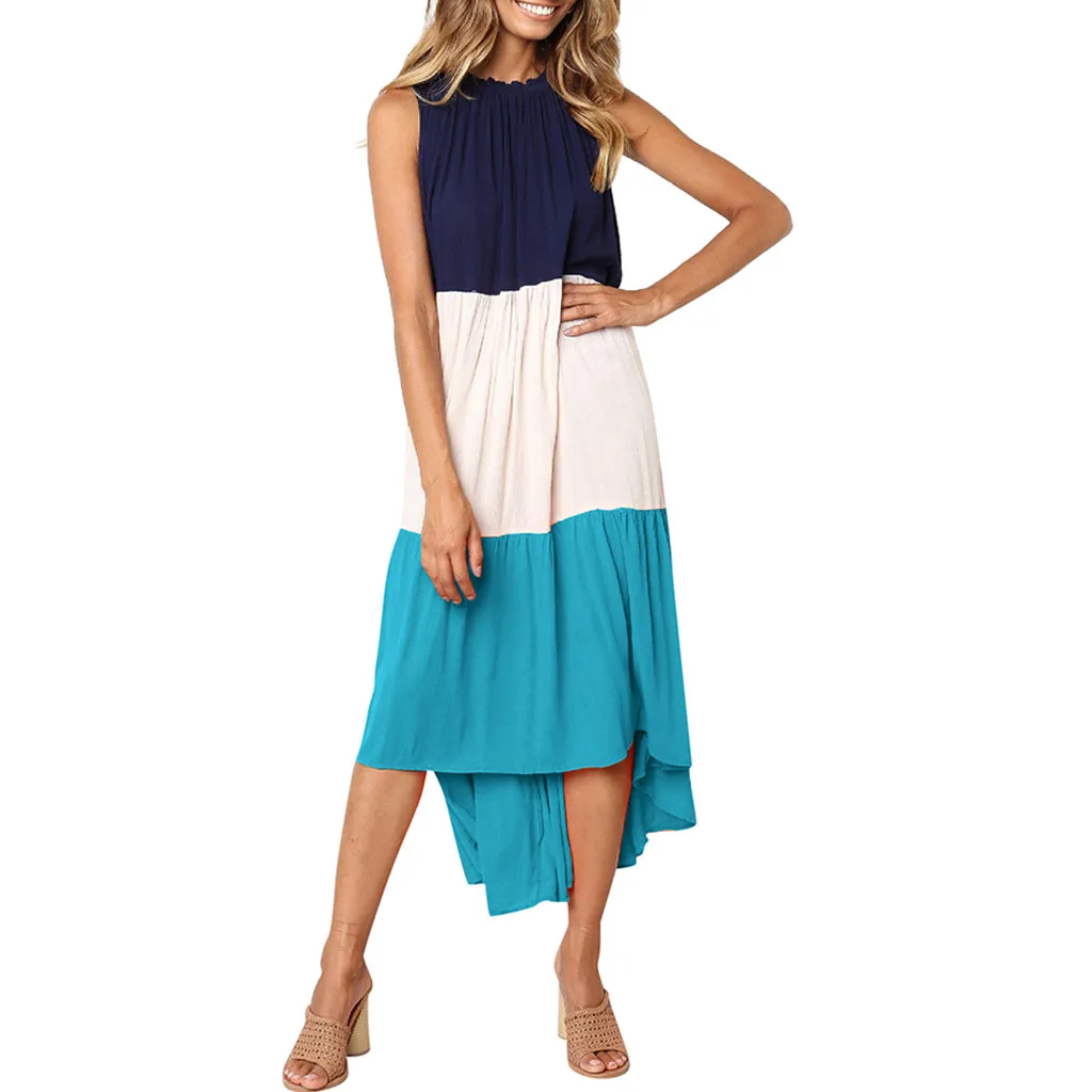 Summer Maxi Dress 2019 Women Color Block Sleeveless Long Dress Party Dresses Woman Party Night Elegant Dress