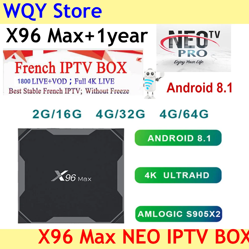 

2019 NEW ARRIVAL X96 MAX Android 8.1 Amlogic S905X +1800 NEO iptv subscription France Arabic Belgium Spain PayTV Smart set top