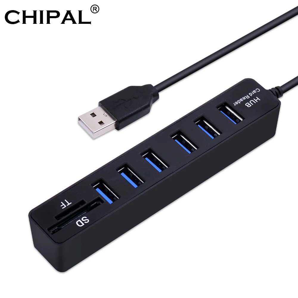 USB Hub Combo 6 Ports 2.0 Micro Card Reader SD/TF High Speed Multi USB