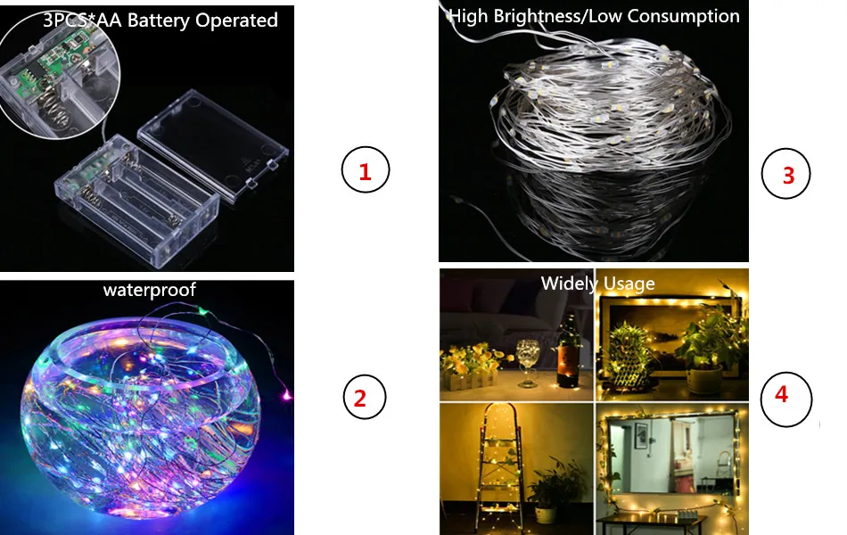 Рождественский светильник, светодиодный наружный на батарейках, питание от USB, 2 м, 5m10m, светильник-гирлянда s Cooper, гирлянда, украшение для свадебной вечеринки, сказочный светильник s