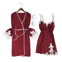 Sexy lace satins Silk 2-piece robe dress women pajamas sets Korea fashion robes Spaghetti straps pijamas sleepwear indoor