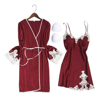 

Sexy lace satins Silk 2-piece robe dress women pajamas sets Korea fashion robes Spaghetti straps pijamas sleepwear indoor