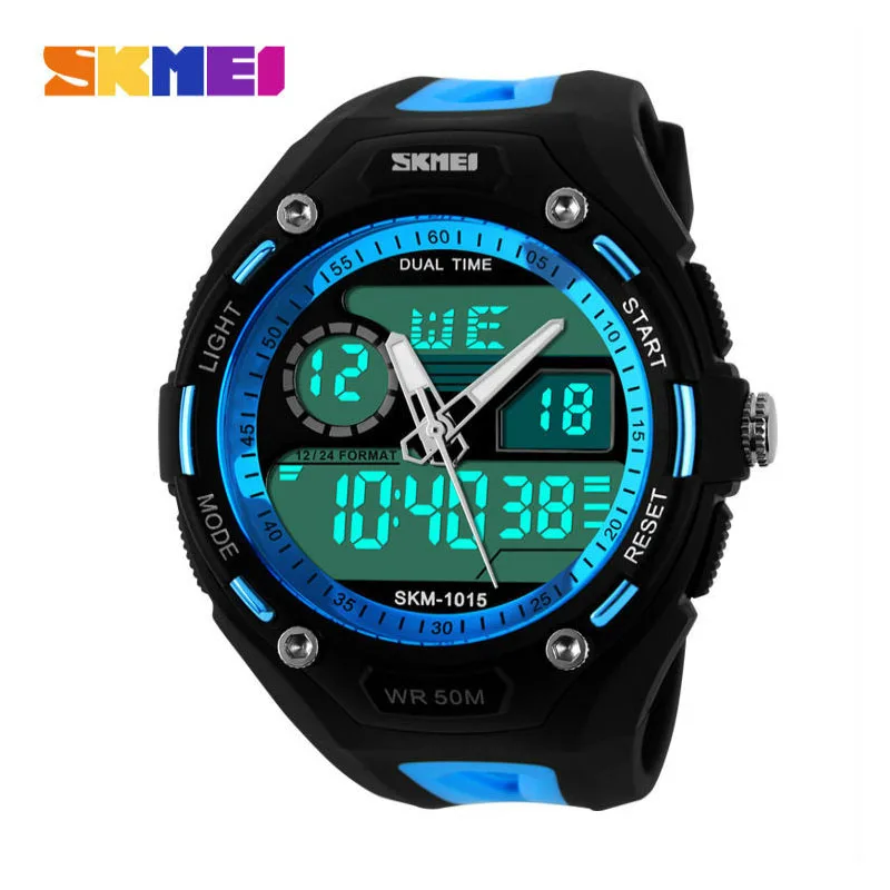 

Skmei Brand Young Men Sports Military Watch Fashion Casual Dress Wristwatches 2 Time Zone Digital Quartz LED Watches 1015