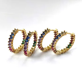 

5 Pairs Colorful Rainbow cubic zirconia micro pave CZ circle earrings,High Quality stud Earring for Women Girl jewelry ER842