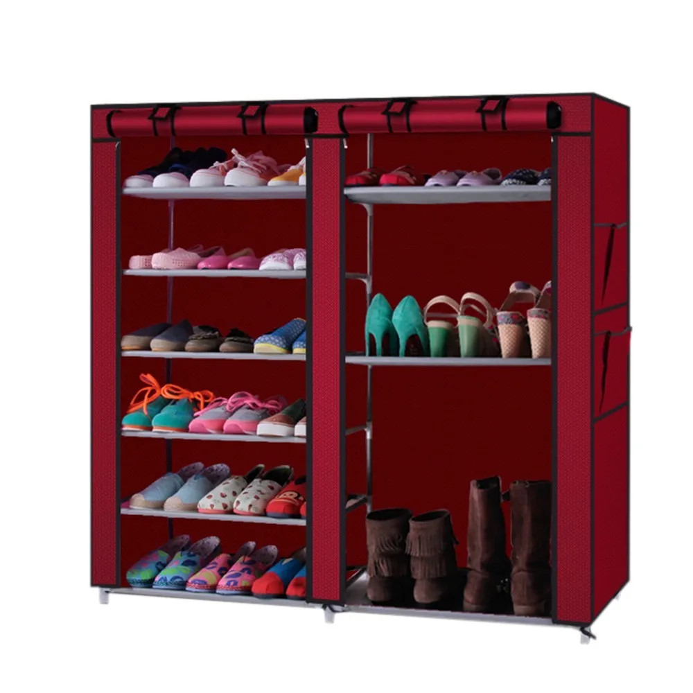 12 решеток большой емкости стеллаж для обуви нетканый тканевый стальной шкаф для обуви DIY сборка обуви Полка для хранения сапог - Цвет: Бургундия
