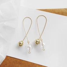 Ins/горячая Распродажа простой Золото Тон прозрачный Стекло серьги-кольца с шариком для Для женщин в Корейском стиле длинные висячие серьги ювелирные изделия серьги Brincos, можно носить