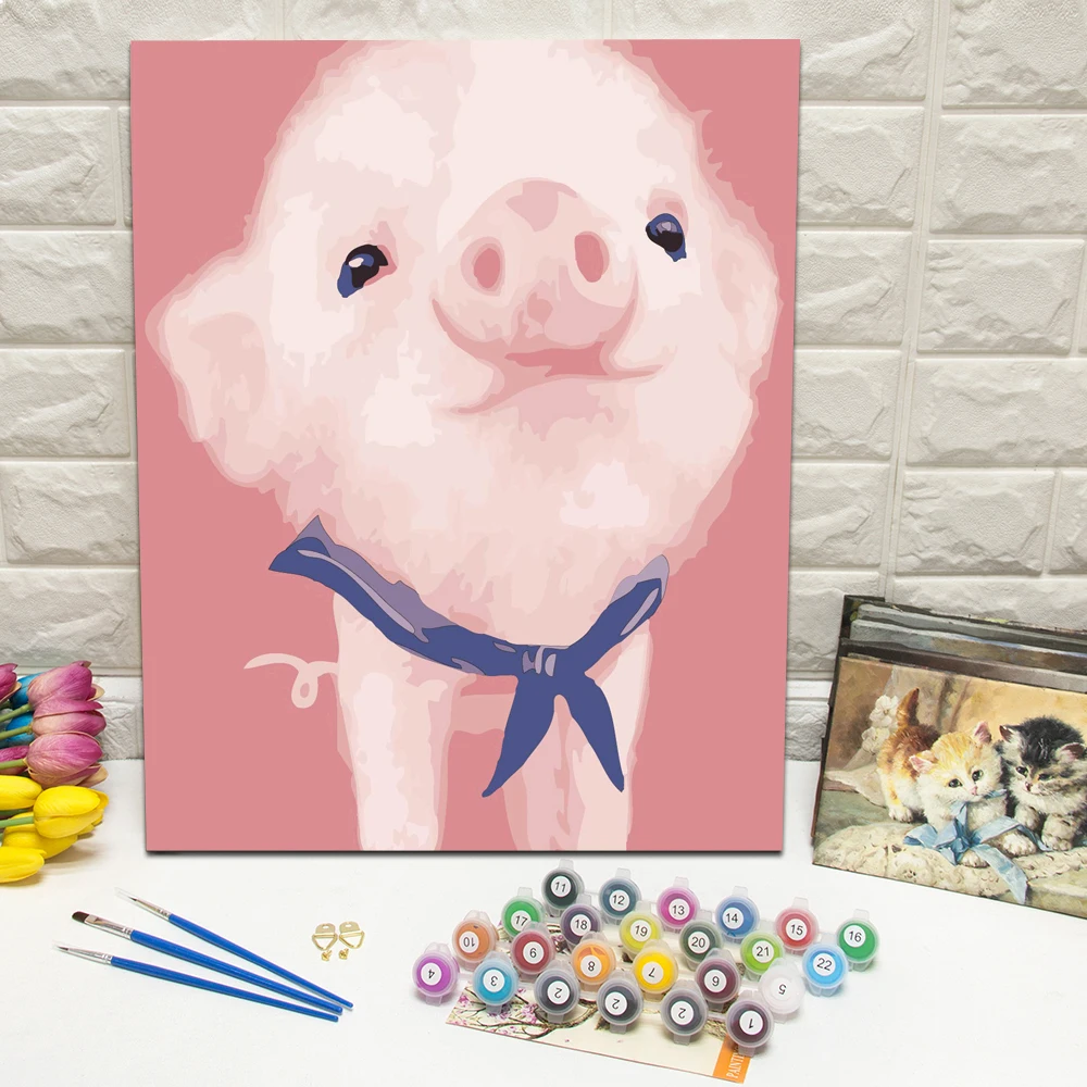 

Hand Painted Oil Painting Piggy Animals DIY Painting By Numbers Kits Unique Gift For Home Wall Artwork 40x50cm With Frame