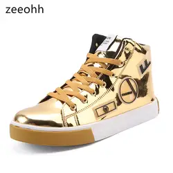 Zeeohh 2019 новые мужские кожаные повседневные туфли золотые модные кроссовки серебряные высокие топы Мужские вулканизированные туфли большие