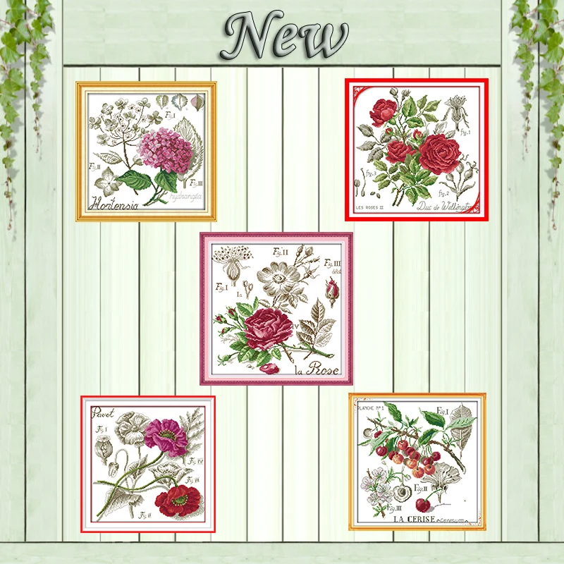 

Hydrangea Shadows of flowers rose Poppy Cherry Counted Print on canvas DMC 11CT 14CT Cross Stitch kits Needlework Sets embroider