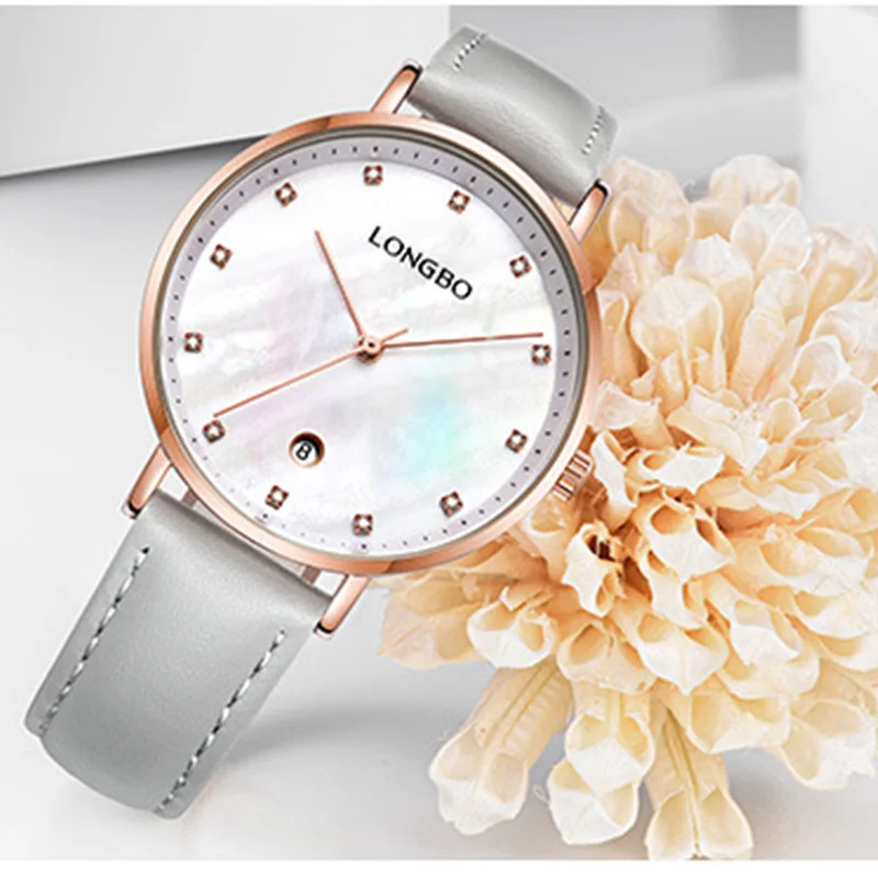 

Longbo new ladies watch with calendar shell dial waterproof lover fashion explosion models quartz watch PU belt watch