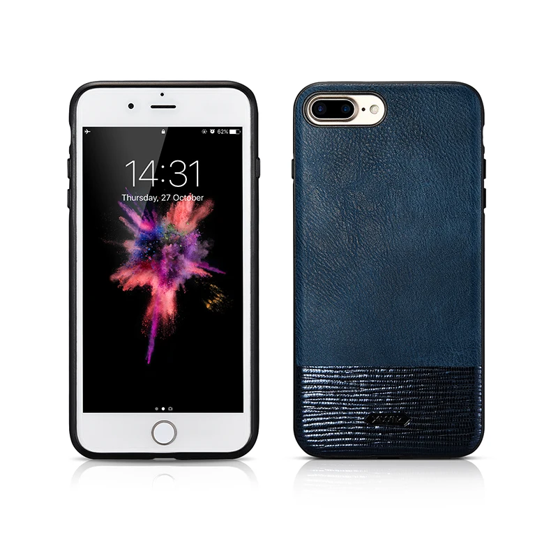 

(Blue) Original XOOMZ for iPhone 8 Plus Case High Quality PU Leather Cases for iPhone 7 Plus Case Splicing Brilliant Back Cover