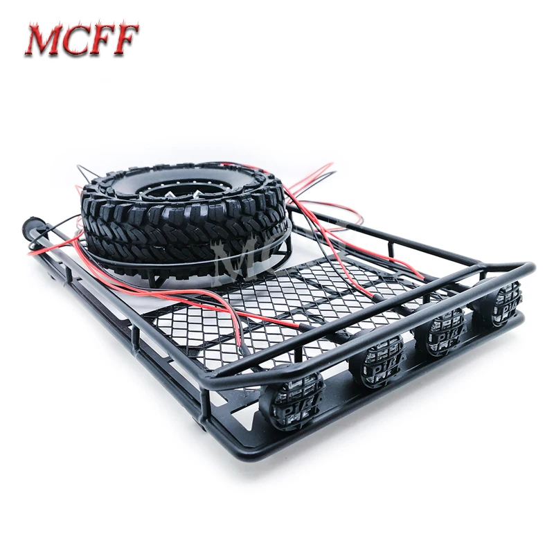 

Metal Roof Luggage Rack With LED Light Spare Tire Bracket For 1/10 Model RC Crawler Trx4 Bronco SCX10 CC01 TF2