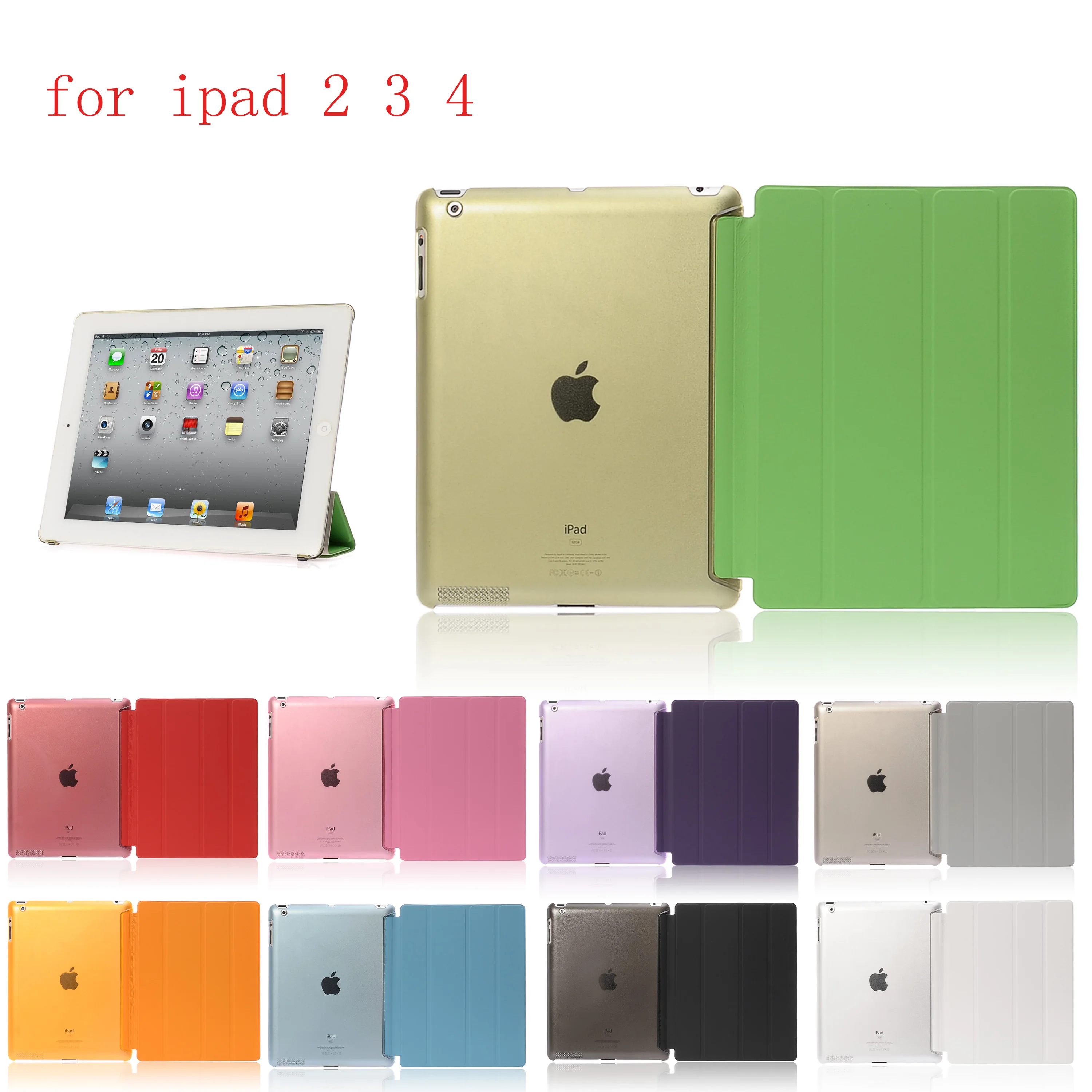 

HUEVN PC Leather Case for Apple iPad 2 3 4Fashion Smart Cover + PC translucent back Cover for A1460`A1459`A1458`A1416`A1430