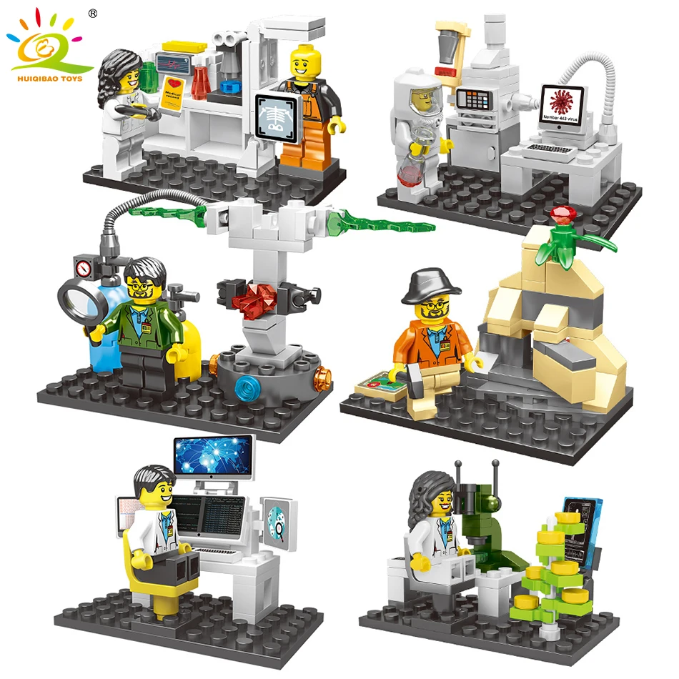 6 ensemble/lot espace Resarch Science laboratoire modèle blocs de construction Compatible Legoed ville scientifique chiffres briques jouets pour enfant