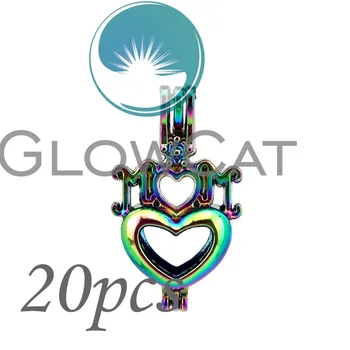 

20x CC562 Colorful Letter Mom Heart Stone Beads Cage Jewelry Making Perfume Essential Oil Diffuser Pearl Cage Locket Pendant