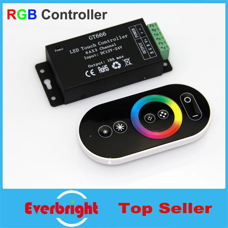 

10pcs/lot 6 Keys 12-24V 18A RGB RF led touch remote controller led strip 433 iron controller GT666 for RGB Led Strip light