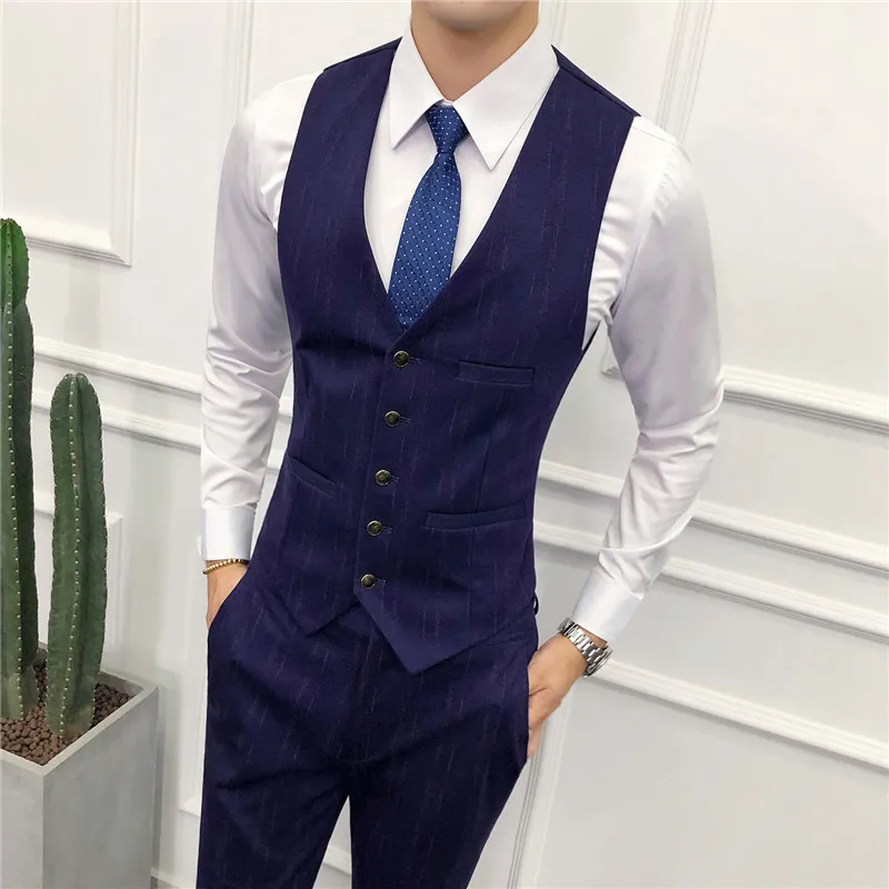 High Quality Striped Vest + Pants Mens Business Wedding Banquet Men ...