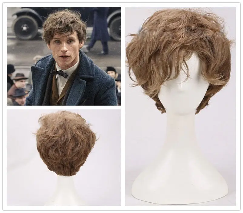 

Fantastic Beasts and Where to Find Them Newt Scamander Cosplay Short Brown Curly Heat Resistant Synthetic Hair Wig +Free Wig Cap