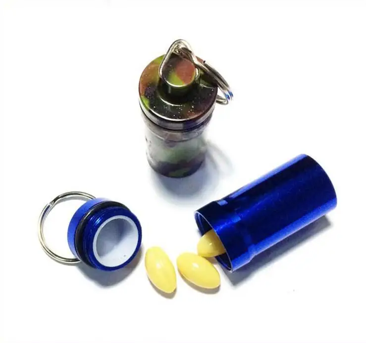 

1PC 22*52mm Stash Pill box case medicine Storage Keychain Bottle Key Ring metal Aluminum Waterproof pill Bottle Container