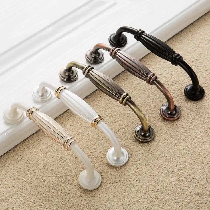 FAST SHIPPING Zinc Alloy Ivory White European Style Black Handle Cabinet Knob Antique Handles and Door Pull