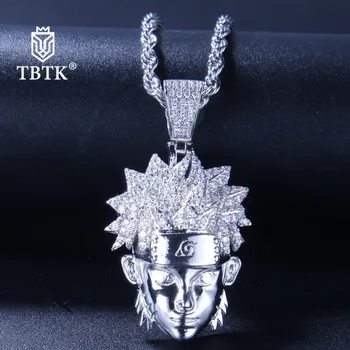 

TBTK Uzumaki Naruto Head Pendant Nacklace Male Micro-inlaid CZ Hiphop Jewelry Street Style Rope Chain Necklace Women Promotion