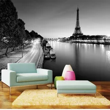 Пользовательские фото обои 3D Париж башня простой черный и белый пейзаж живопись интерьер фон Настенные обои