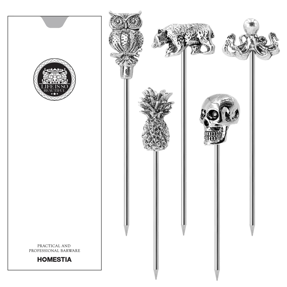 Cocktail Picks Stainless Steel Martini Picks Reusable Olive Picks Set