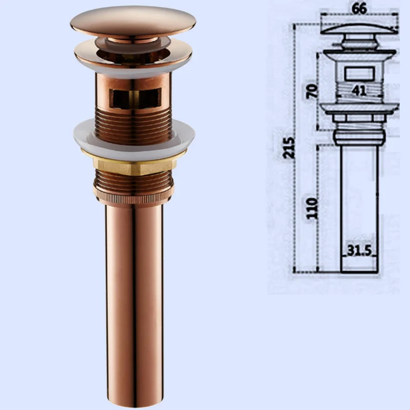 Розовое золото Pop Up Drain латунь ванная комната умывальник отложным воротником круглый с переливом Роскошная кисть для ванной раковина для