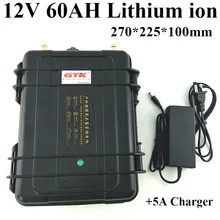 Портативный литиевый 12 V 60AH+ ABS водонепроницаемый корпус 5A зарядное устройство 2 USB порта 18650 12 V для ксенонового инвертор для освещения подводный thrower светодиодный