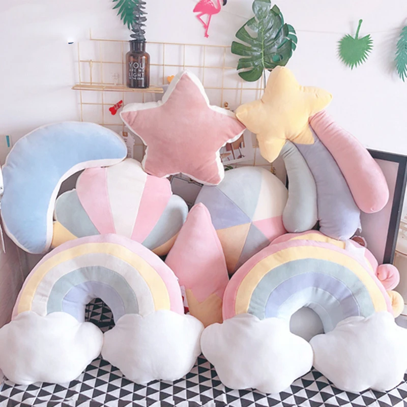 

Cilected Multicolor Rainbow Cloud Pillow Living Room Bedroom Sofa Bed Cushion Office Cute Napping Pillow Stars Plush Toy Gift